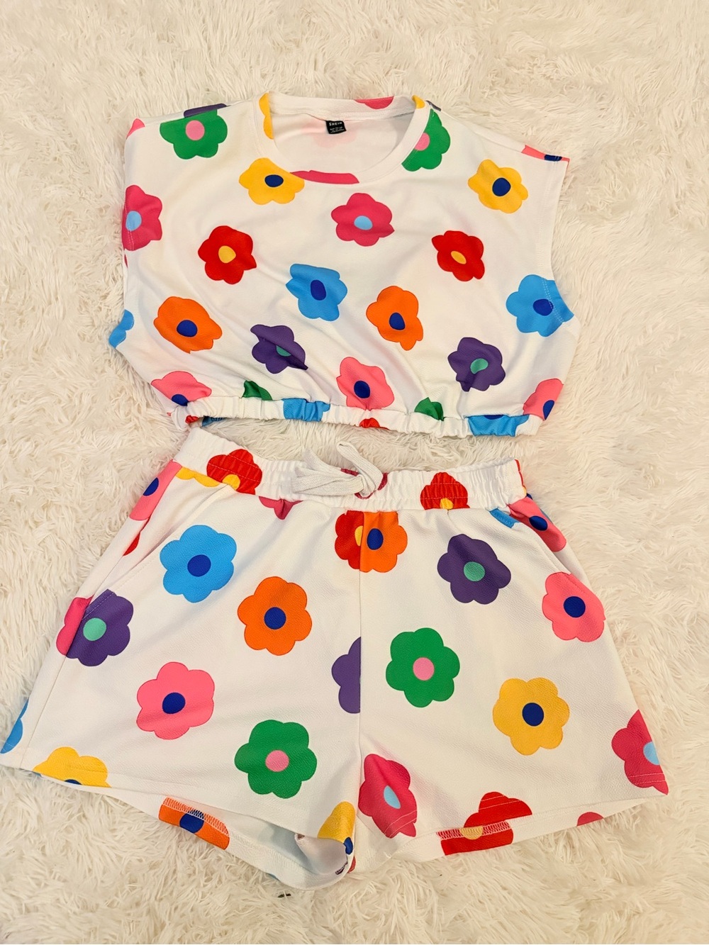 SHEIN White Top with Pink and Yellow Heart Accents
